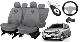 Conjunto capa couro Clio cinza + chaveiro resistente
