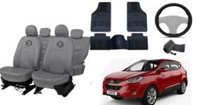 Conjunto capa couro IX35 10-16 cinza + tapete e volante