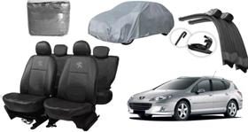 Conjunto capa couro Peugeot 407 04-11 + capa e cobrir + limpador