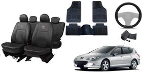 Conjunto capa couro Peugeot 407 04-11 com tapete e volante esportivo