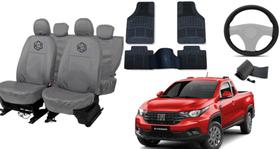 Conjunto capa couro Strada cinza + tapete bordado