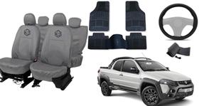 Conjunto capa couro Strada + volante + tapete luxo