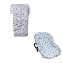 Conjunto Capa de Bebê Conforto e Capa de Carrinho Bebê Algodão - Chuva Azul
