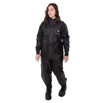 Conjunto Capa de Chuva Feminino Tamanho G Preto Impermeável Motoqueiro Nylon 0,20mm Pioneira - 1801-F-PRE-G