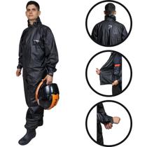 Conjunto Capa de Chuva Masculina Pvc Pioneira - Tamanho GG - Combate com Gola - Preto