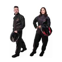 Conjunto Capa De Chuva Moto PVC Preta Impermeável Combate Pioneira