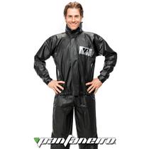 Conjunto capa de chuva preto pvc pantaneiro p/ motociclistas tam: p