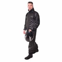 Conjunto Capa de Chuva Pvc Combate c/ Capuz Preto Refletiva Resistente Zíper Pioneira 2901