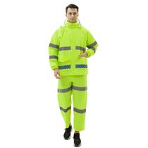 Conjunto Capa De Chuva Pvc Jaqueta e Calça Com Capuz E Viseira Refletiva Flourescente Adulto Pesca Moto Bicicleta Bike
