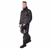 Conjunto Capa de Chuva Pvc M Combate c/ Capuz Masculino Preto Refletiva Resistente Zíper Pioneira 2901-M-PRE-M