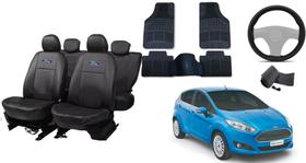 Conjunto Capa de Couro + Tapete + Capa de Volante para Ford Fiesta 13-19