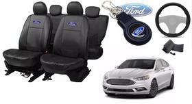 Conjunto Capas Couro Ford Fusion 2013-2018 + Volante e Chaveiro - Detalhes Premium