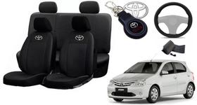 Conjunto Capas de Couro Toyota Etios 2014 + Capa de Volante + Chaveiro Toyota