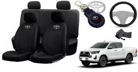 Conjunto Capas de Couro Toyota Hilux 2021 + Capa de Volante + Chaveiro Toyota