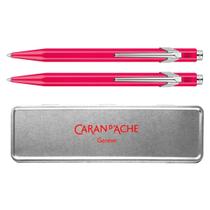 Conjunto Caran d'Ache Caneta + Lapiseira Classic Pink Fluo + Estojo Metálico