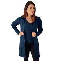 Conjunto Cardigan Manga Longa Alongado com Regata Kimono Feminino em Malha Conjunto Cardigan Manga Longa Alongado com Regata Kimono Feminino em Malha