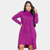 Conjunto Cardigan Manga Longa E Vestido Gola Alta Sem Manga