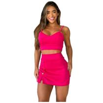 Conjunto Carina Cropped Alcinha E Short Saia Botões