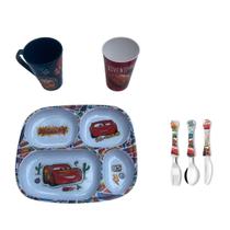 Conjunto Carros, prato divisoria, caneca Copo, talheres - NT