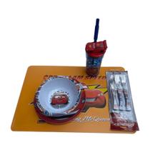 Conjunto Carros, pratos, copo 3D, talheres com 5 itens - NC