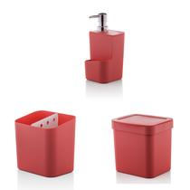 Conjunto Casa Cozinha Pia Trium 3 Peças Vermelho Kit Ou