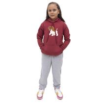 Conjunto Casaco Abrigo de Inverno Infantil Menina Estampa Cachorro Confortavel Capuz e Bolso