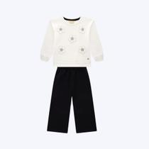 Conjunto Casaco Bordado Com Flores E Calça Moletom Infantil Menina Milon 2000763 Offwhite