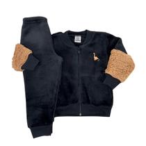 Conjunto Casaco E Calça Fleece Teddy Agasalho Infantil - Preto 01 - 10