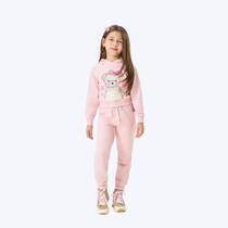 Conjunto Casaco E Calça Moletom Felpado Ursinho Infantil Menina Mundo Cinti 12366 Pink