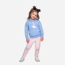 Conjunto Casaco Unicórnio Moletom Com Capuz E Calça Legging Molecotton Infantil Menina Have Fun 29406 Azul Claro