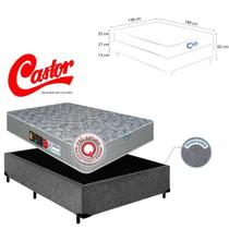 Conjunto Casal Colchão Castor Sleep Max D33 Double Face Base Box Suede 138x188 Conforto Firmeza e Durabilidade