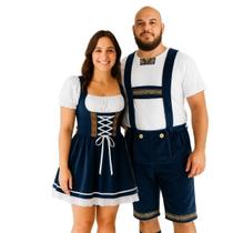 Conjunto casal fritz e frida vestido veludo com suspensorio oktoberfest na cor azul