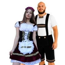 Conjunto casal fritz e frida vestido veludo com suspensorio oktoberfest
