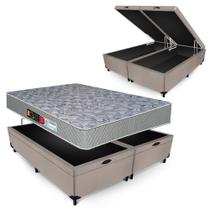 Conjunto Castor Espuma D33 Sleep Max Box Baú Max Ultra Suede Bege Queen Size 158x198x67cm