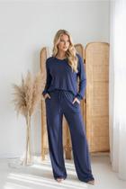 Conjunto Casual Confy Calça Soltinha e Blusa Manga Longa Cor:AzulTamanho:P Conjunto Casual Confy Calça Soltinha e Blusa Manga Longa Cor:AzulTamanho:P