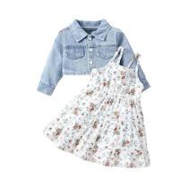 Conjunto Casual de Jaqueta Jeans e Saia Floral para Bebê - Primavera/Outono