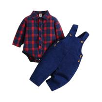 Conjunto Casual De Outono Inverno Para Bebês Masculinos Camisa Xadrez De Manga Longa E Macacão De Conjunto Casual De Outono Inverno Para Bebês Masculinos Camisa Xadrez De Manga Longa E Macacão De