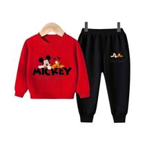 Conjunto Casual De Primavera Para Meninos Com Estampa Do Mickey, Moletom Respirável Com Gola Redonda