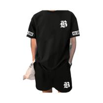 Conjunto Casual De Verão Masculino Com Camiseta De Impressão De Letras E Shorts De Manga Curta Para