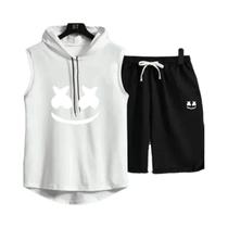 Conjunto Casual De Verão Masculino Em Duas Peças Camiseta Com Capuz E Shorts Traje Esportivo De