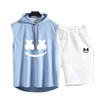 Conjunto Casual De Verão Masculino Em Duas Peças, Camiseta Com Capuz E Shorts, Traje Esportivo De