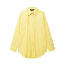 Conjunto Casual Feminino Amarelo Listrado - Blusa com Botões e Calças Retas de Manga Longa Conjunto Casual Feminino Amarelo Listrado - Blusa com Botões e Calças Retas de Manga Longa