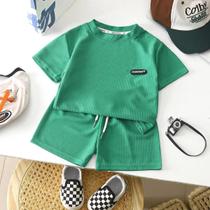 Conjunto Casual Infantil De Verão, Meninos, Meninas, Solto, Manga Curta, Waffle, Respirável,