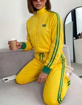 Conjunto Casual Jaqueta Brasil Manga Longa Calça Jogger Perna Reta com Listras Moda Feminina
