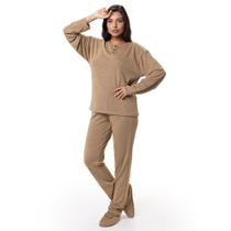 Conjunto Casual Malha Winter com Detalhes em Botões - Caqui - G