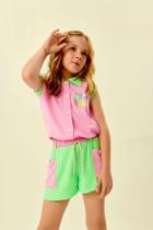 Conjunto Catavento Infantil Feminino Short e Blusa na Cor Rosa Confete/Verde Menta Ref: 14648