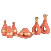 Conjunto Centro de Mesa com Trio de Garrafas e Par de Vasos Fosco - Red Golden