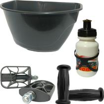 Conjunto Cestinha Garrafinha Pedal Punho P/Bicicletas Aro 12