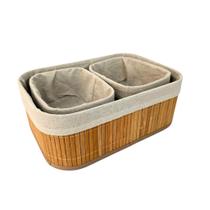 CONJUNTO CESTO ORGANIZADOR BAMBU COM FORRO 3 Peças