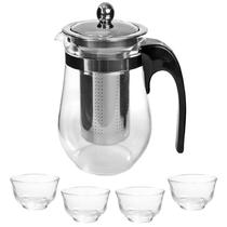Conjunto Chá 1 Chaleira Bule Vidro 500Ml Infusor + 4 Xicaras